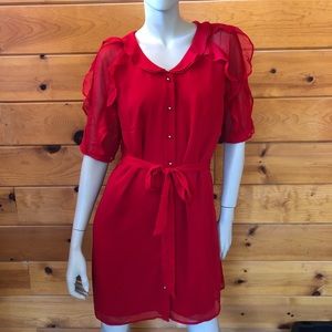 Maison Jules NWT Red Ruffle Trim Shirt Dress